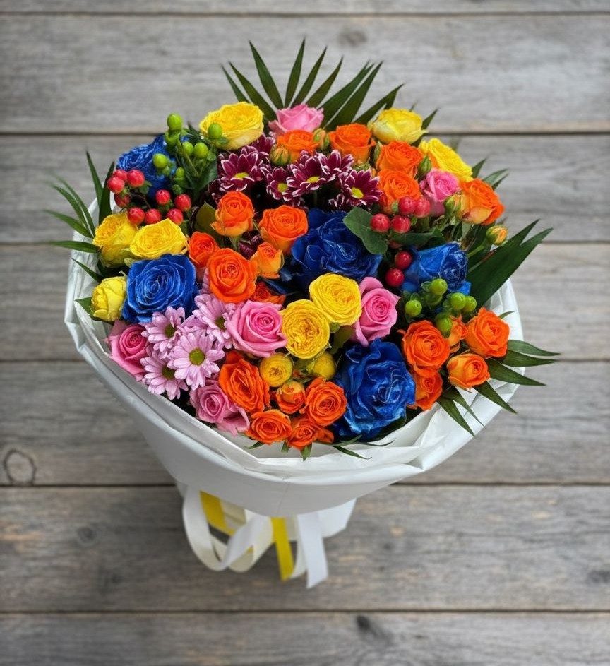 Букет цветов из: Розы и Хризантемы в Новобелокатай