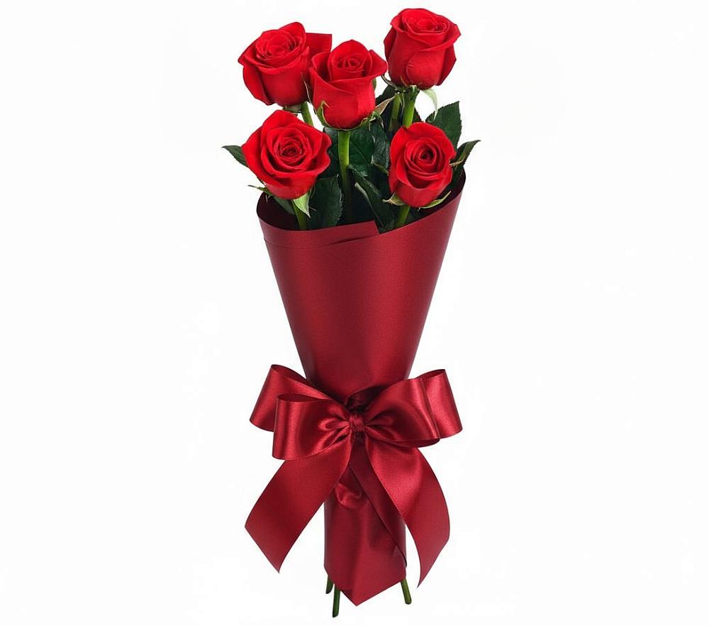 Букет 5 Красных роз Эдлесс Лав в Новобелокатай
