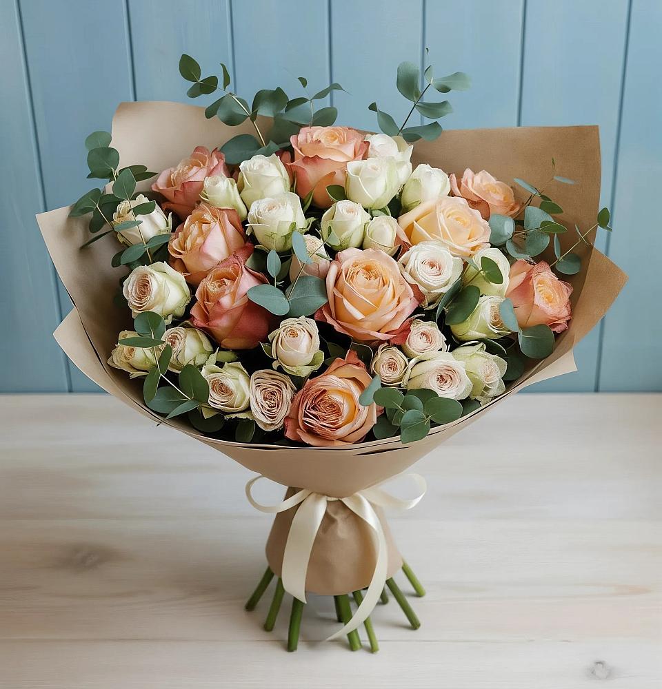 Букет цветов из: Альстромерии и Розы в Новобелокатай