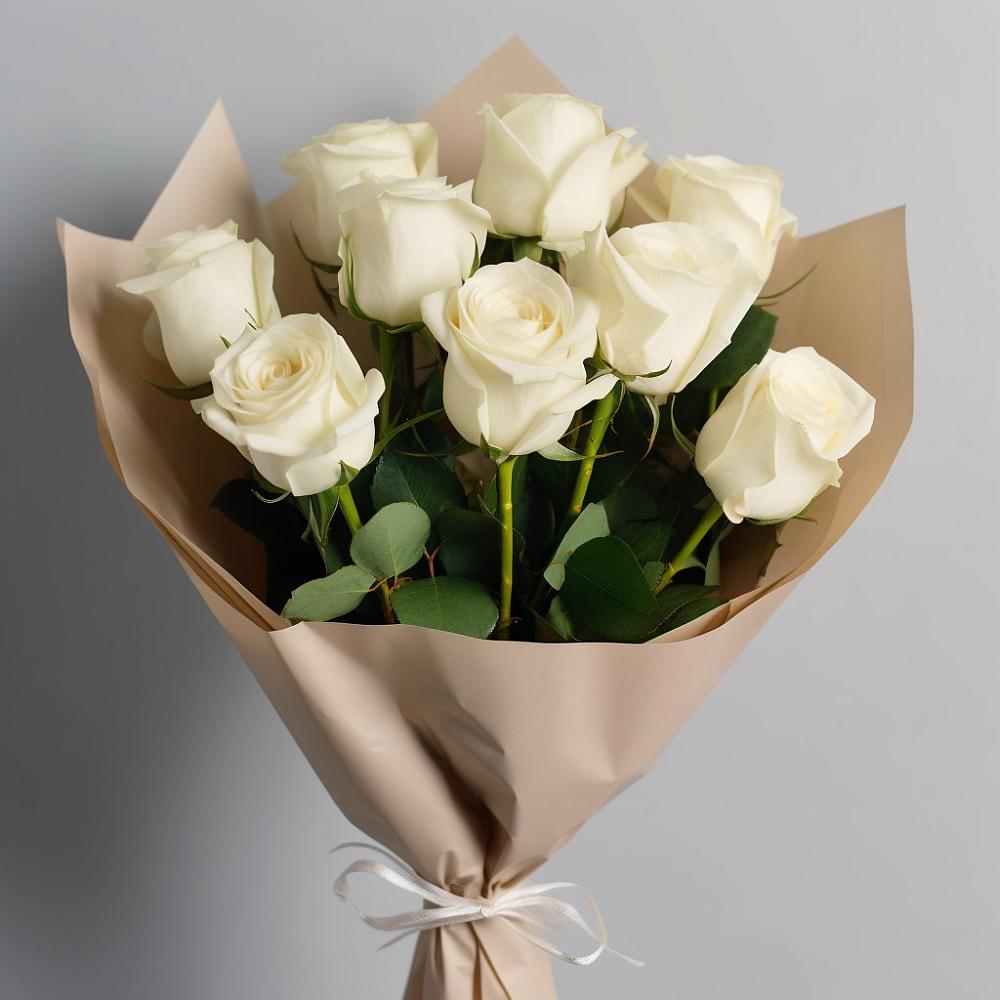 Букет 9 Белых роз Эдлесс Лав в Новобелокатай