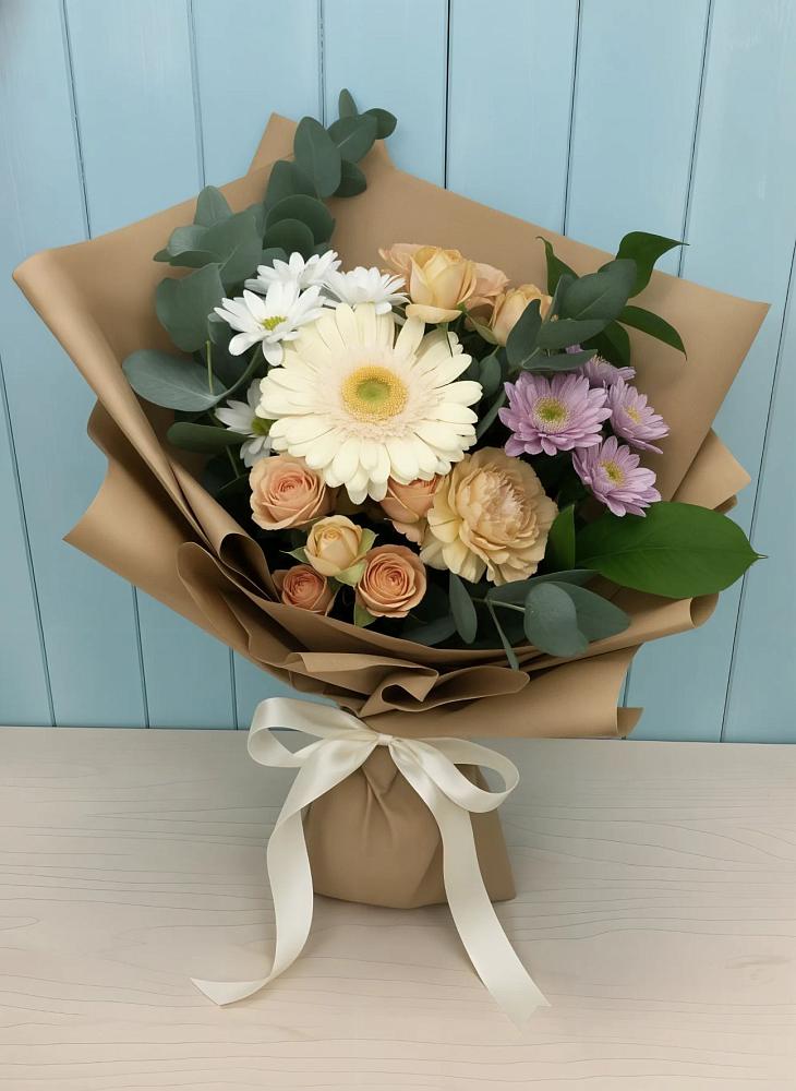 Букет цветов из: Герберы и Хризантемы в Новобелокатай