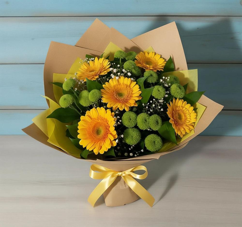 Букет цветов из: Герберы и Хризантемы в Новобелокатай