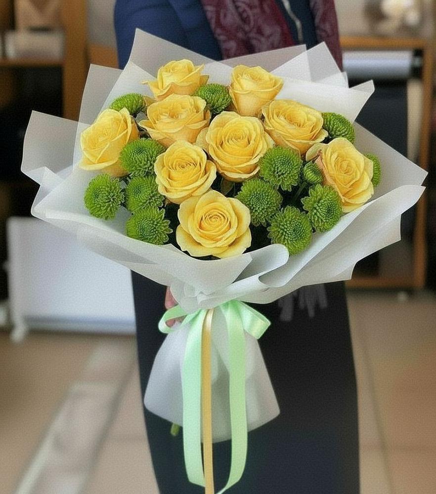 Букет цветов из: Хризантемы и Розы в Новобелокатай