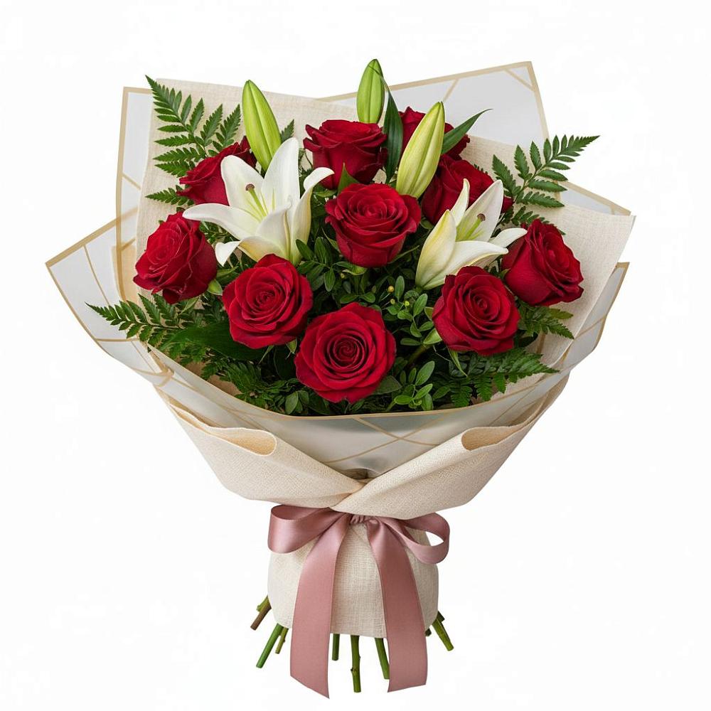 Букет цветов из: Лилии и Розы в Новобелокатай