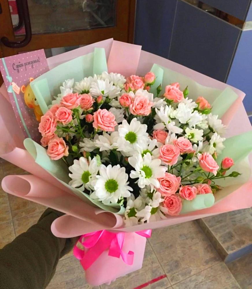 Букет цветов из: Розы и Хризантемы в Новобелокатай