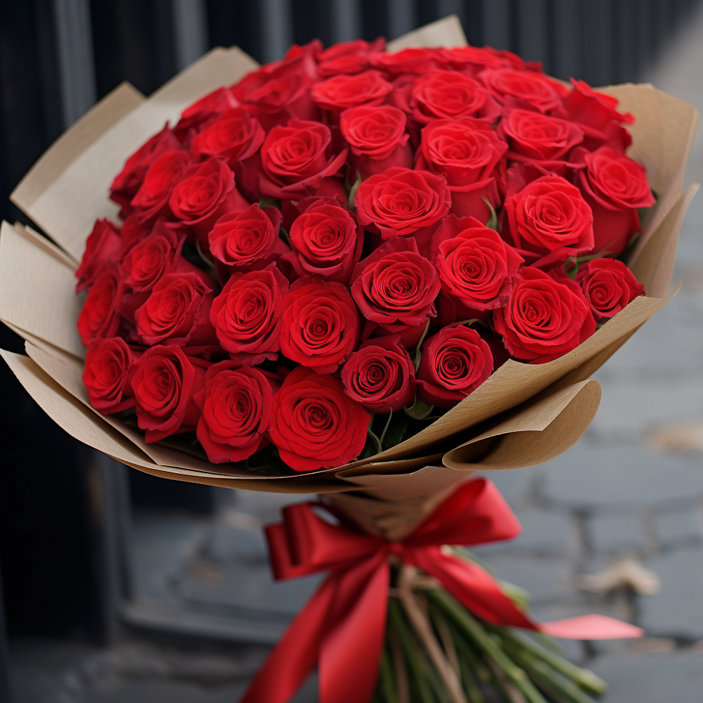 Букет 51 Красная роза Эдлесс Лав в Новобелокатай