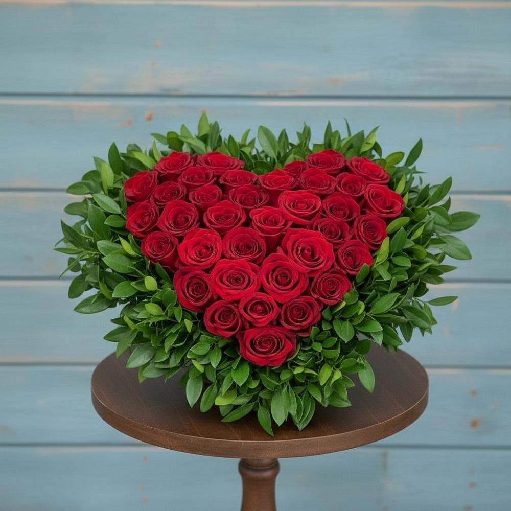 Цветочная композиция из Розы в виде сердца в Новобелокатай