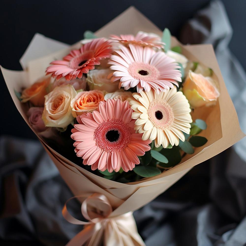 Букет цветов из: Герберы и Розы в Новобелокатай