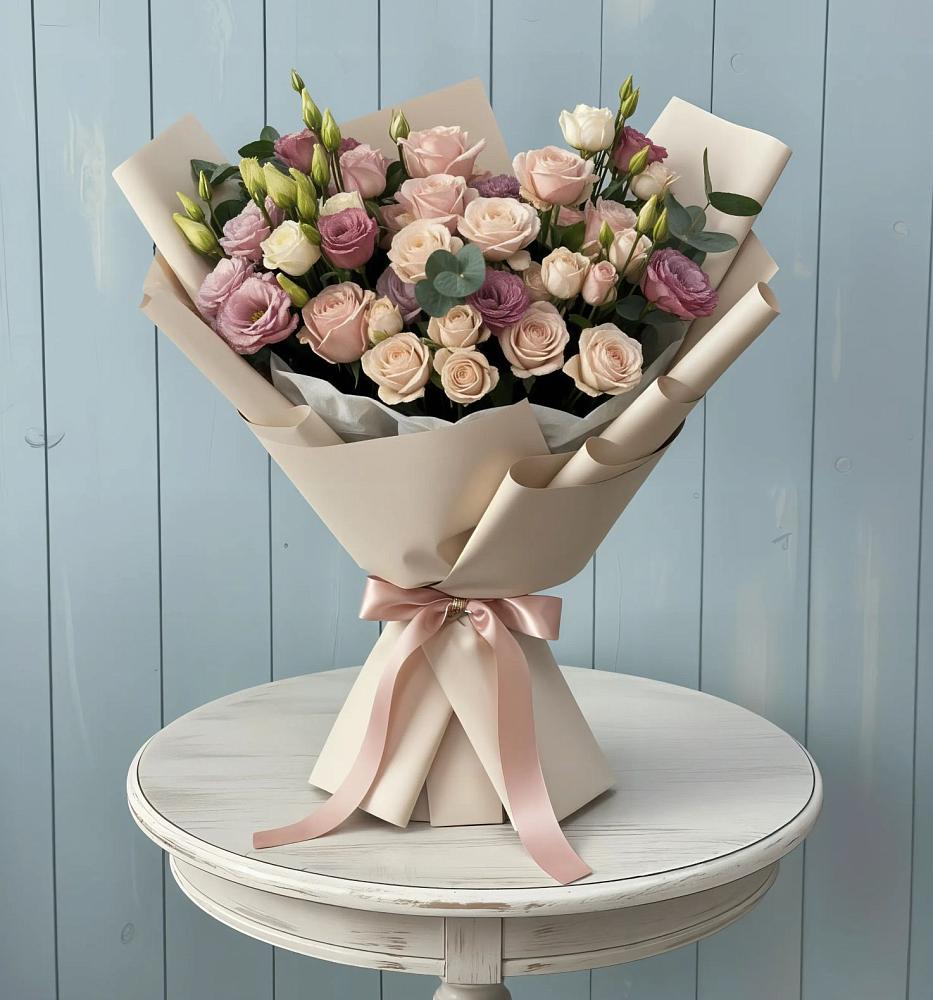 Букет цветов из: Розы и Лизиантусы в Новобелокатай