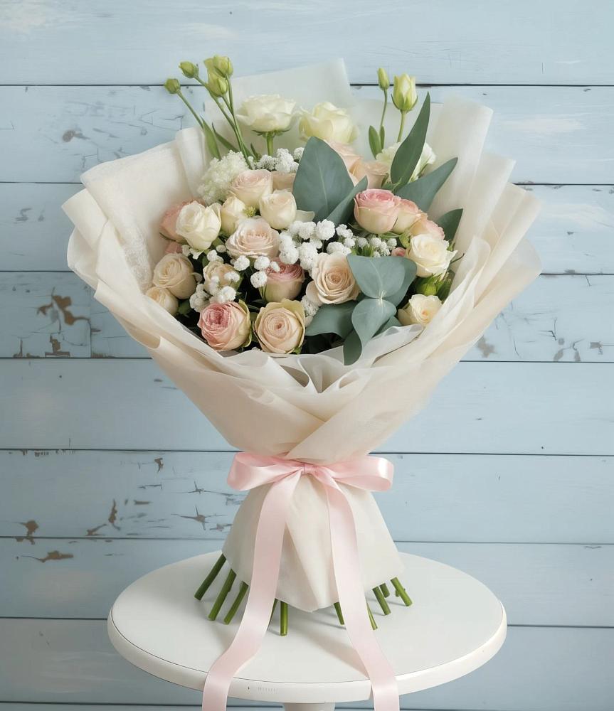 Букет цветов из: Розы и Лизиантусы в Новобелокатай